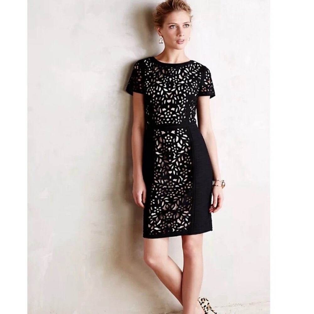 Anthropologie Meave Basart laser black cocktail dress size 2